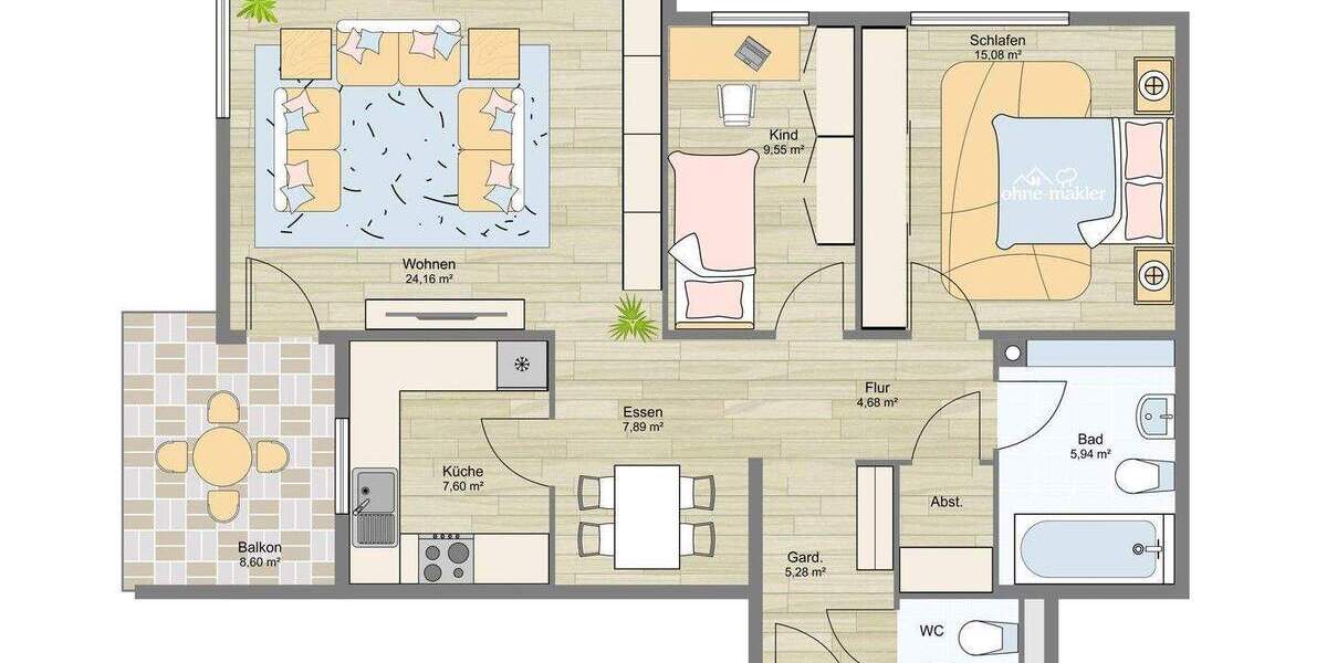 Blick & Lage!! helle - unvermietete 3,5 Zimmerwohnung ca. 88 qm mit Südbalkon 3 zimmer