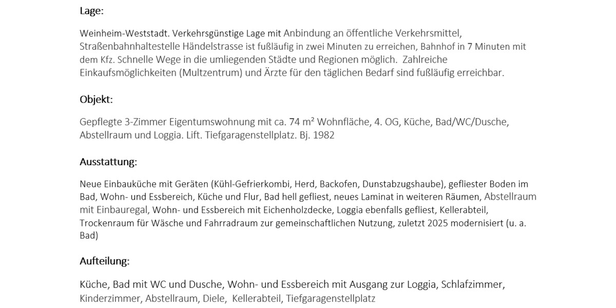 3-ZKB-Mietwohnung (EBK, Loggia, Garage) zentrale Lage in Weinheim zimmer