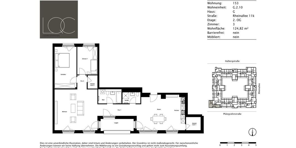 Etagenwohnung Ludwigshafen am Rhein Parkinsel - 3 Zimmer, 125 m&sup2;, 1.260&euro; | Angebot:21480873
