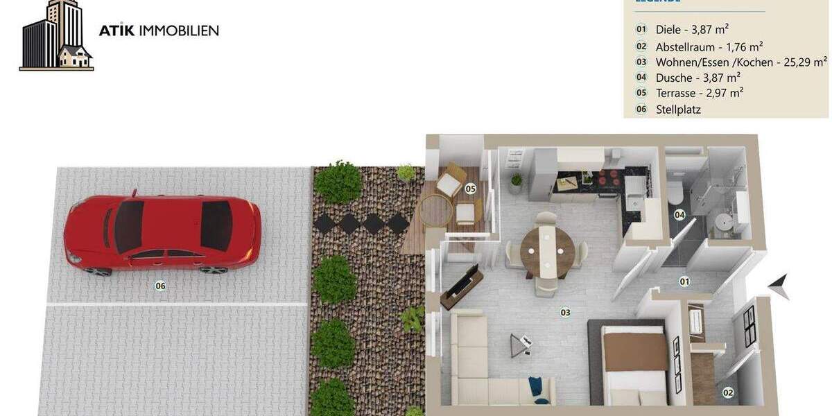 ATIK: Charmante 1,5-Zimmer-Wohnung mit Terrasse 1 zimmer