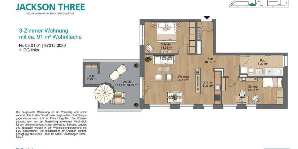 Etagenwohnung Mannheim Käfertal - 3 Zimmer, 90 m&sup2;, 1.386&euro; | Angebot:26259340