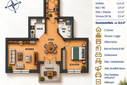 Wohnung Schwetzingen - 2 Zimmer, 52 m&sup2;, 220.000&euro; | Angebot:27609070