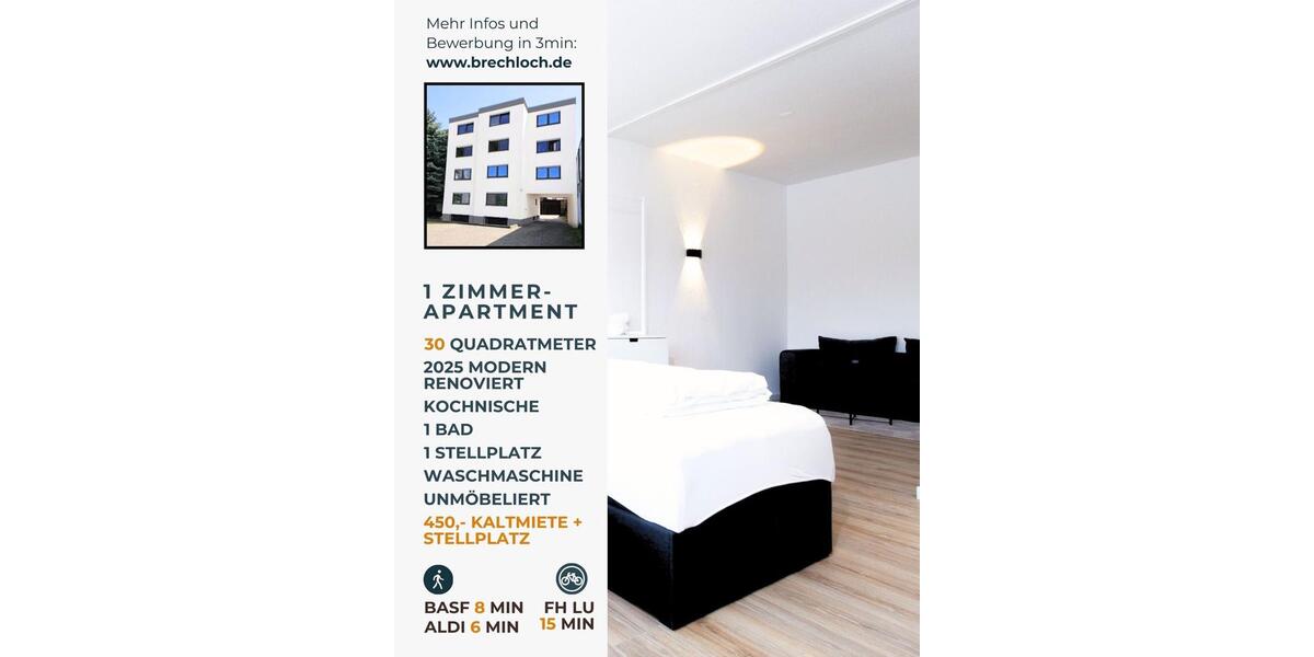 Etagenwohnung Worms - 1 Zimmer, 30 m&sup2;, 400&euro; | Angebot:25291827