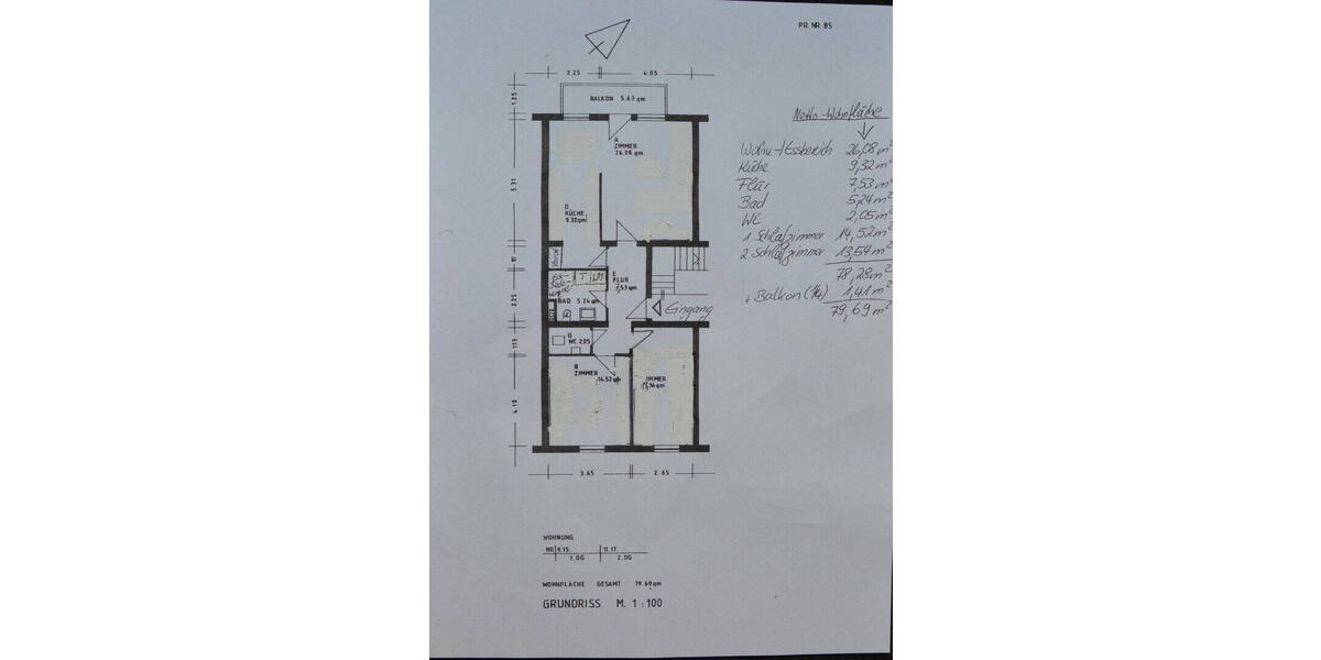 Etagenwohnung Mannheim Waldhof - 3 Zimmer, 80 m&sup2;, 310.000&euro; | Angebot:26744778