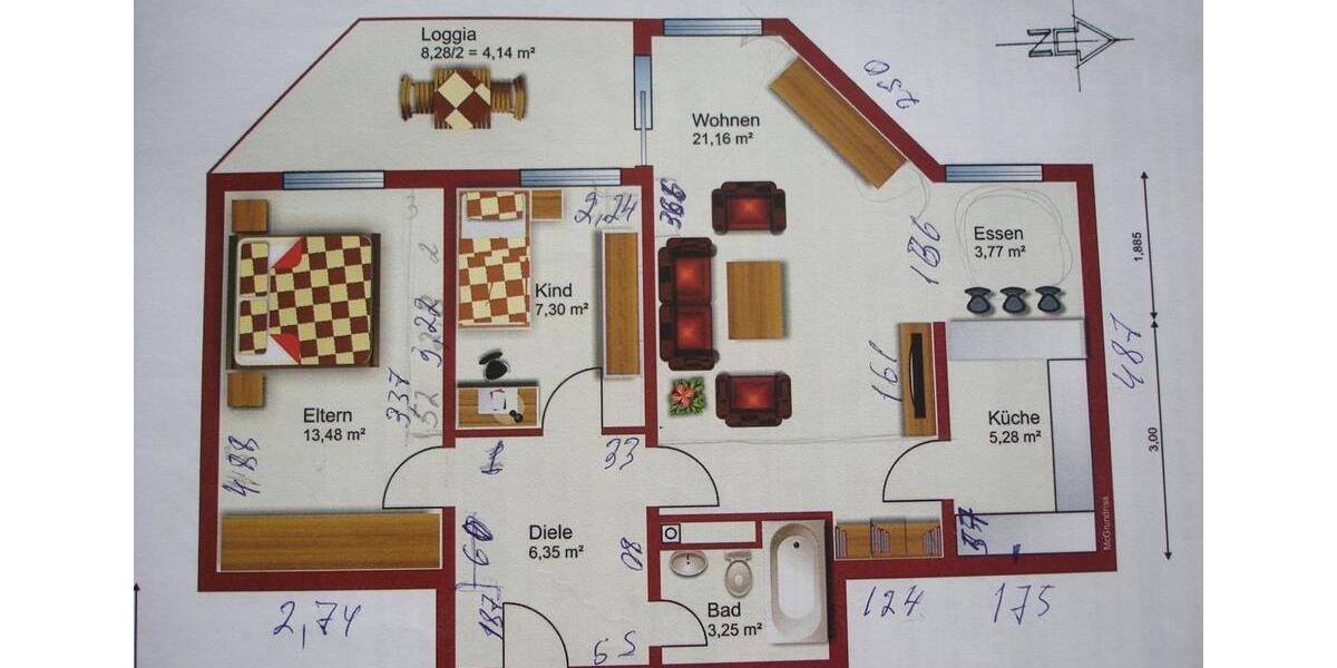 Etagenwohnung Mannheim Feudenheim - 3 Zimmer, 63 m&sup2;, 220.000&euro; | Angebot:25856704