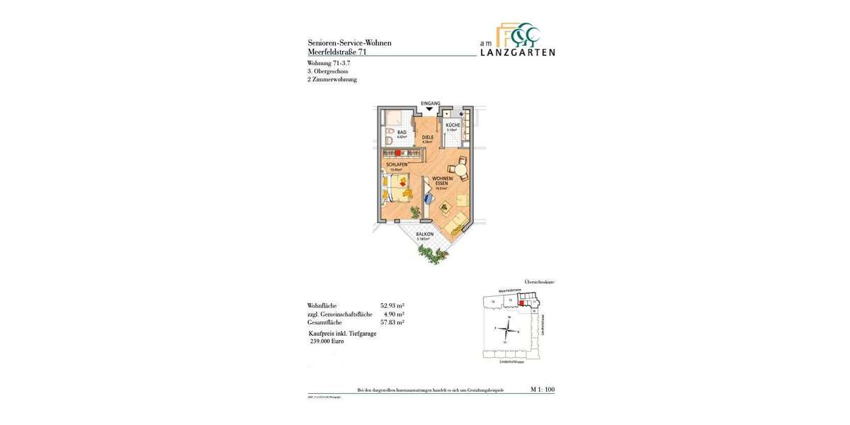 Etagenwohnung Mannheim Almenhof - 2 Zimmer, 53 m&sup2;, 239.000&euro; | Angebot:26137122
