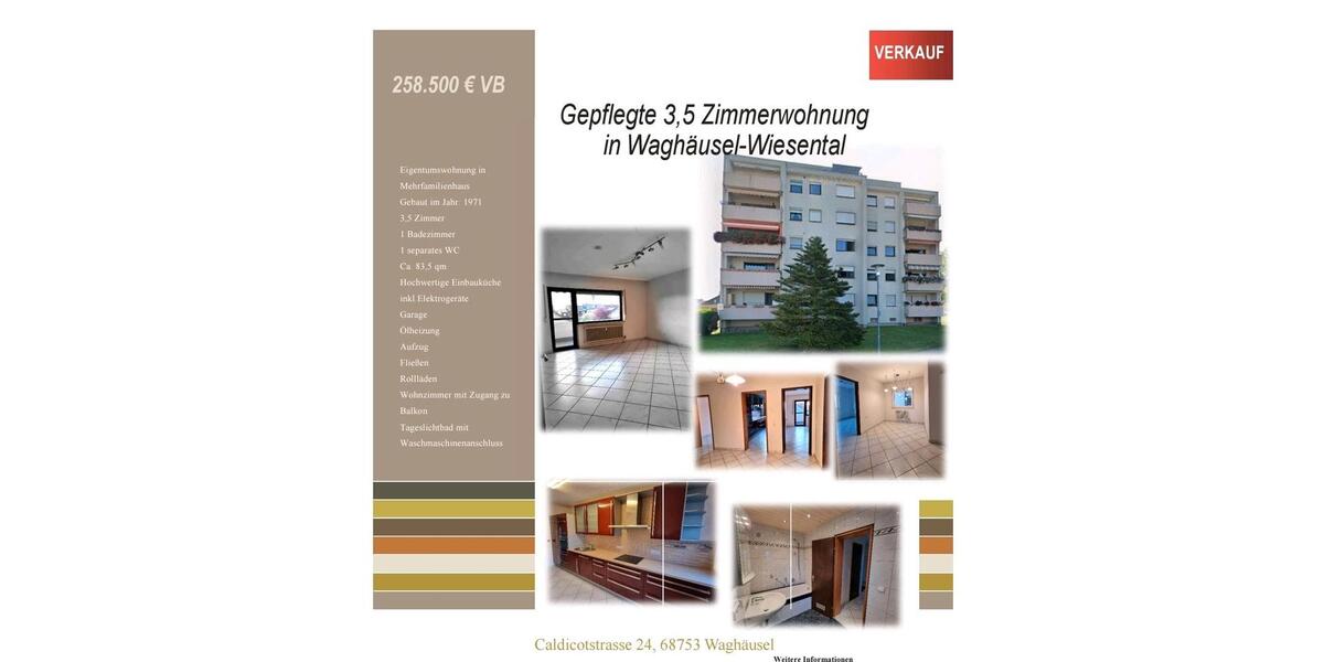 Etagenwohnung Waghäusel - 3.5 Zimmer, 83 m&sup2;, 258.500&euro; | Angebot:26223411