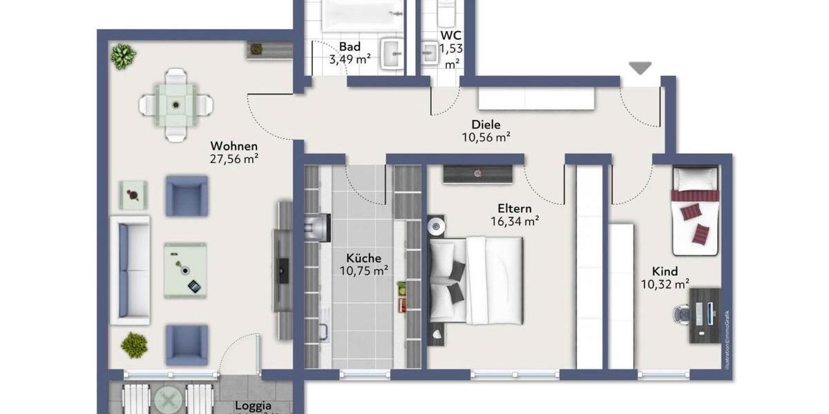Etagenwohnung Hockenheim - 3 Zimmer, 81 m&sup2;, 279.850&euro; | Angebot:24508651