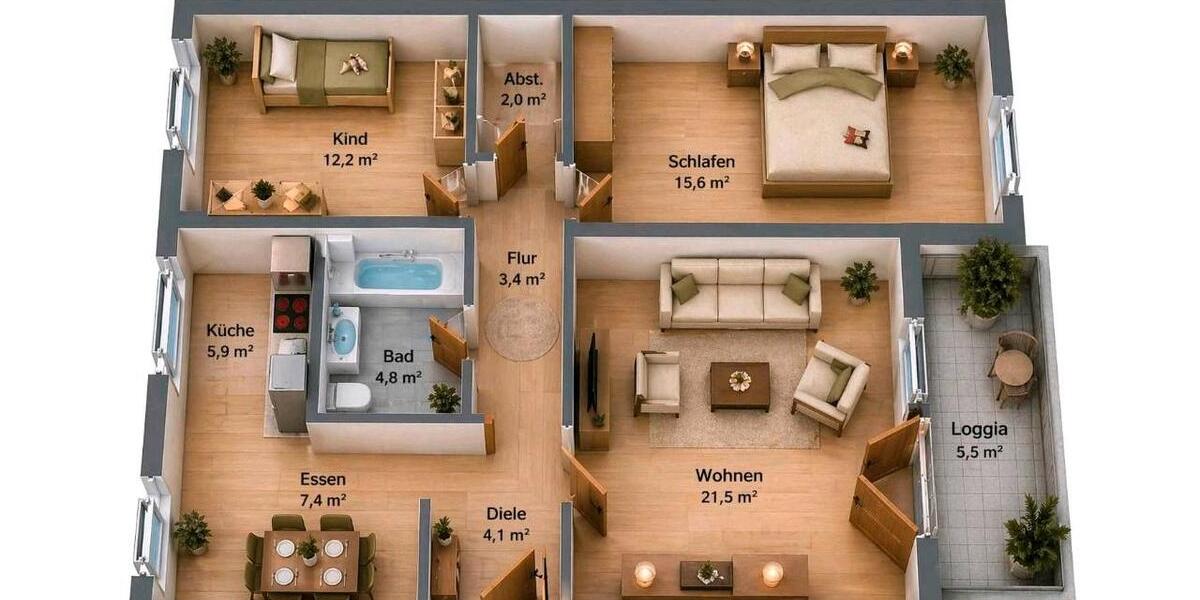 Etagenwohnung Mannheim Feudenheim - 3 Zimmer, 80 m&sup2;, 295.000&euro; | Angebot:26234449