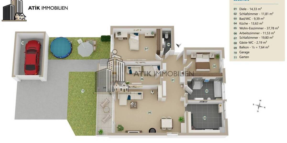 ATIK: Charmante 4-Zimmer-Erdgeschosswohnung mit sonnigem Südbalkon - Etagenwohnung Ketsch | Angebot:26267137