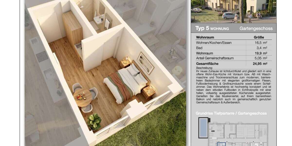 Etagenwohnung Ludwigshafen am Rhein Parkinsel - 1 Zimmer, 20 m&sup2;, 504&euro; | Angebot:27162592