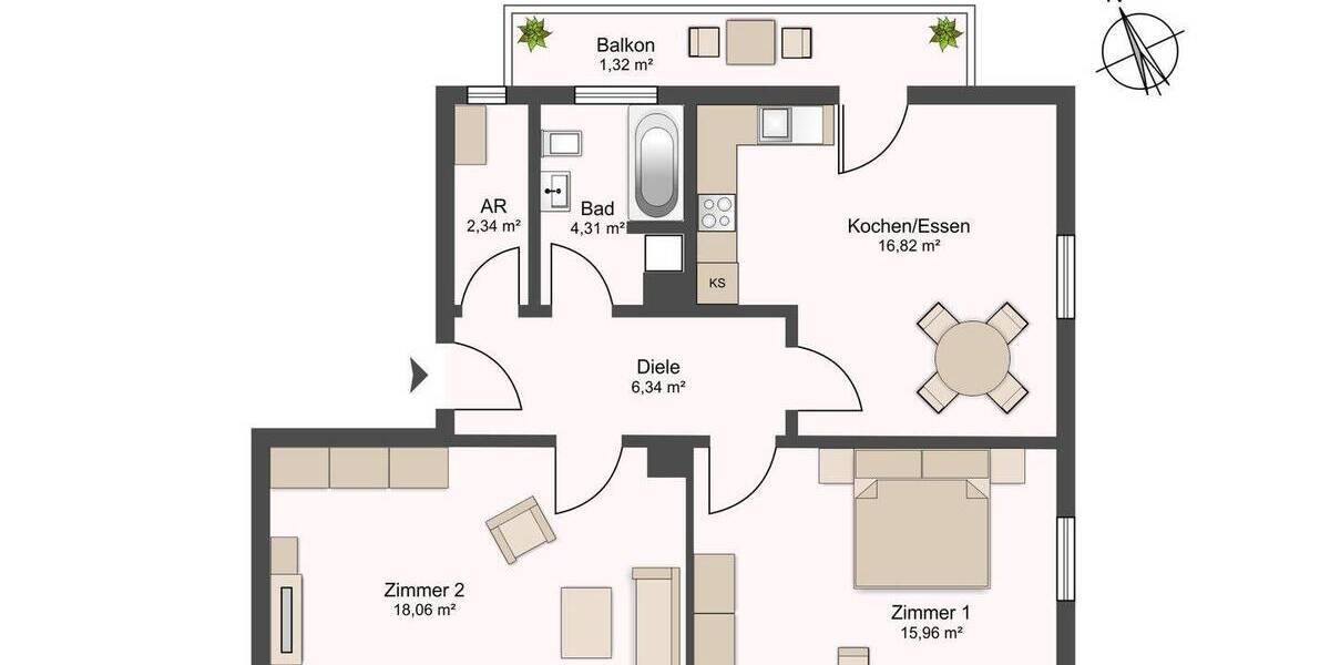 Modern Sanierte 2-Zimmer-Wohnung in Ortsrandlage 2 zimmer