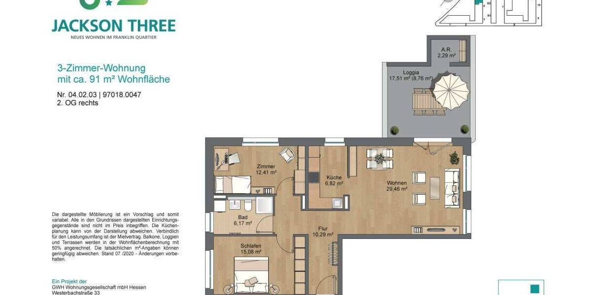 Etagenwohnung Mannheim Käfertal - 3 Zimmer, 91 m&sup2;, 1.196&euro; | Angebot:26065802