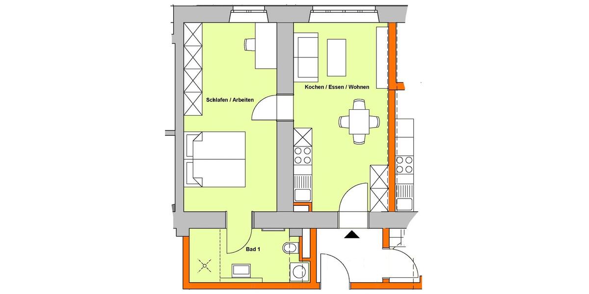 Hochparterre Bensheim - 1.5 Zimmer, 44 m&sup2;, 218.000&euro; | Angebot:25840115