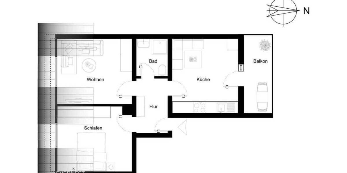 Etagenwohnung Ludwigshafen am Rhein Süd - 2 Zimmer, 47 m&sup2;, 150.000&euro; | Angebot:25738481