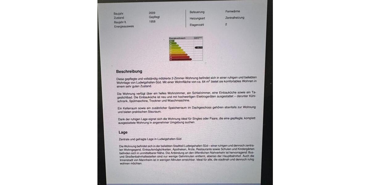 Etagenwohnung Ludwigshafen am Rhein Parkinsel - 2 Zimmer, 64 m&sup2;, 837&euro; | Angebot:26223762