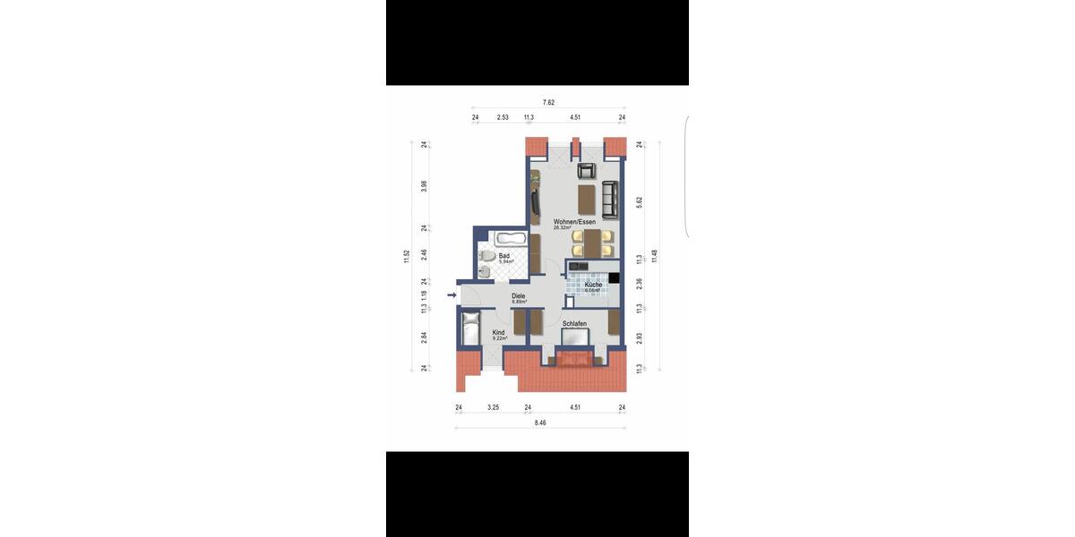 Gepflegte 3-Zimmer-Wohnung mit moderner Küche 3 zimmer