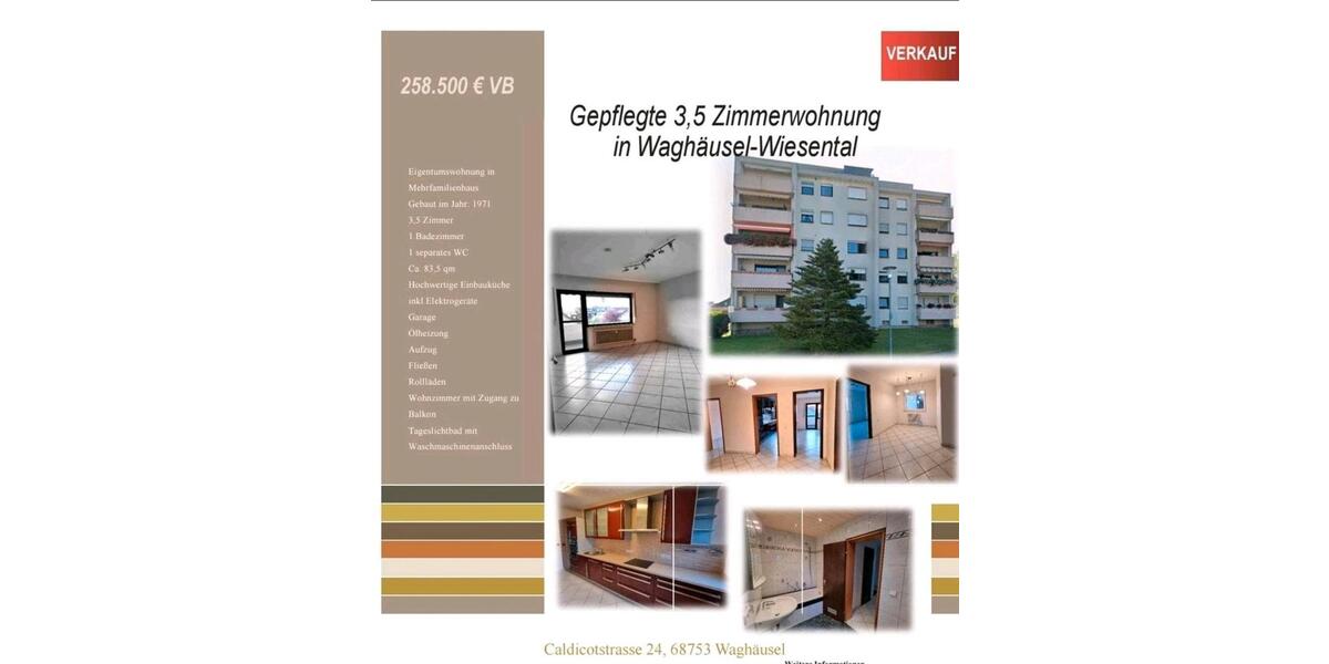 Etagenwohnung Waghäusel - 3 Zimmer, 83 m&sup2;, 258.500&euro; | Angebot:26047286