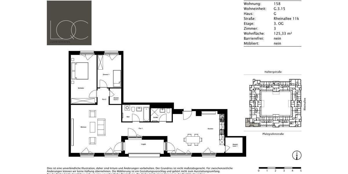 Etagenwohnung Ludwigshafen am Rhein Parkinsel - 3 Zimmer, 125 m&sup2;, 1.253&euro; | Angebot:23040824