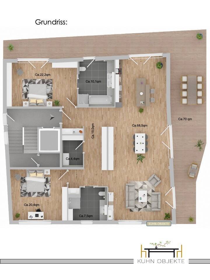 Traumhafte Erdgeschoss Terrassen Wohnung mit seitlichem Rheinblick