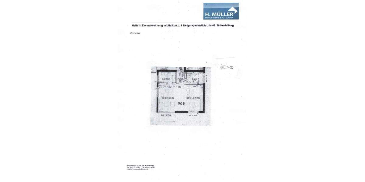 Helle 1- Zi.- Wohnung mit Balkon und 1 Pkw- Stellplatz in der Tiefgarage 1 zimmer