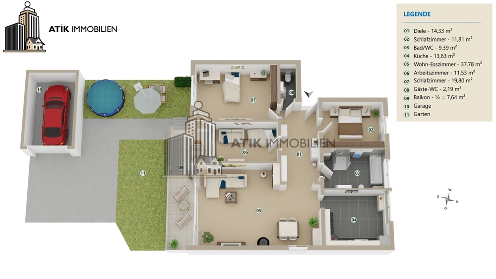 ATIK: Charmante 4-Zimmer-Erdgeschosswohnung mit sonnigem Südbalkon - Erdgeschoßwohnung Ketsch | Angebot:26128356