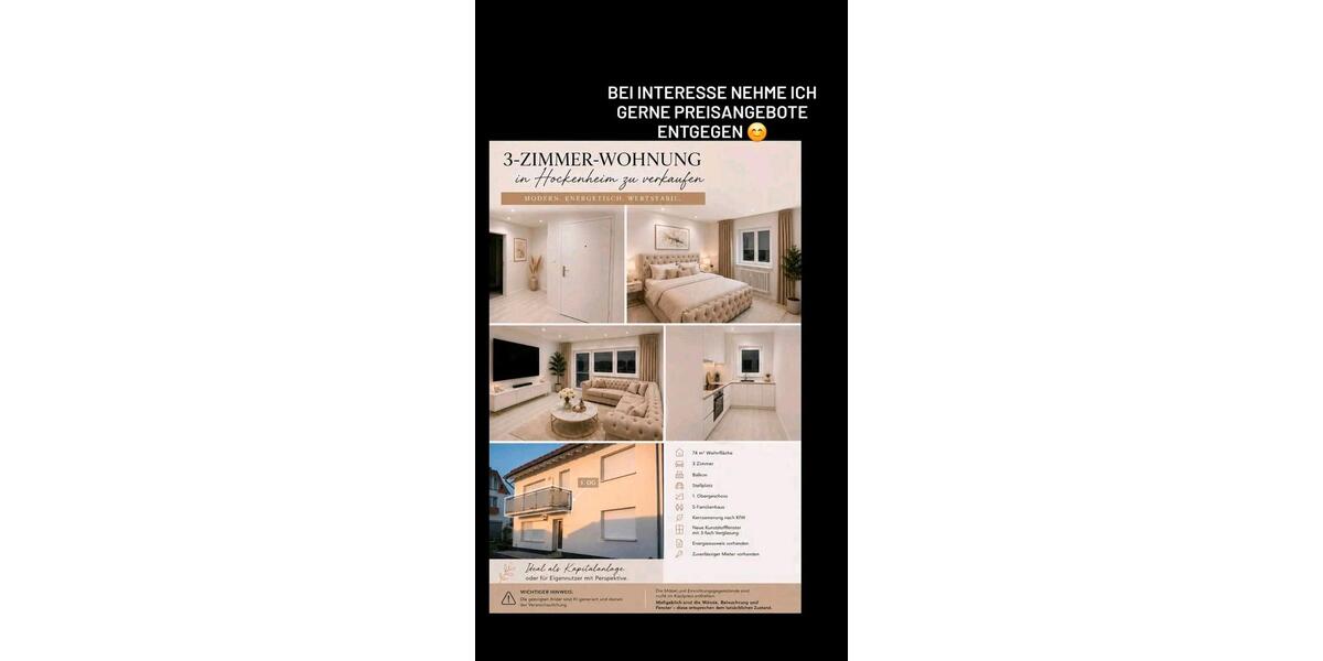 Etagenwohnung Hockenheim - 3 Zimmer, 74 m&sup2;, 270.000&euro; | Angebot:27019407