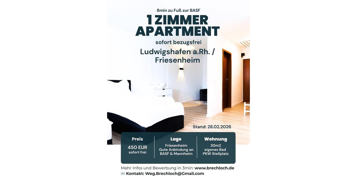 Etagenwohnung Worms - 1 Zimmer, 30 m&sup2;, 400&euro; | Angebot:25291827