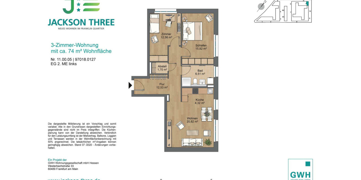 Etagenwohnung Mannheim Käfertal - 3 Zimmer, 76 m&sup2;, 1.021&euro; | Angebot:26118020