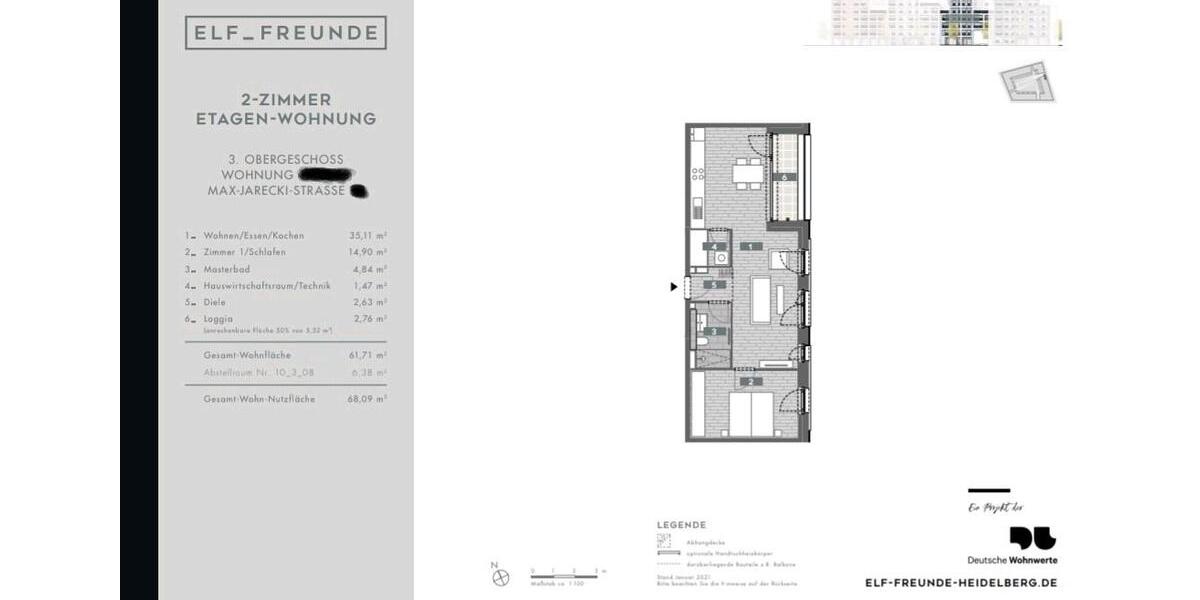 Etagenwohnung Heidelberg Bahnstadt - 2 Zimmer, 62 m&sup2;, 487.509&euro; | Angebot:25165342