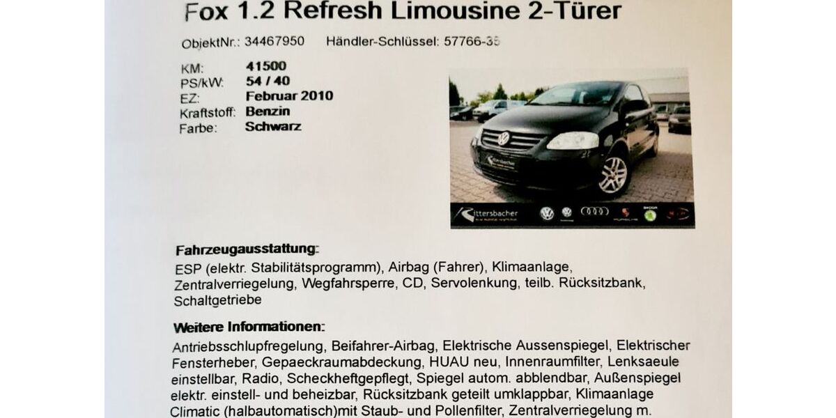 VW Fox 100.121 km 3.150 &euro; Frankenthal 67227