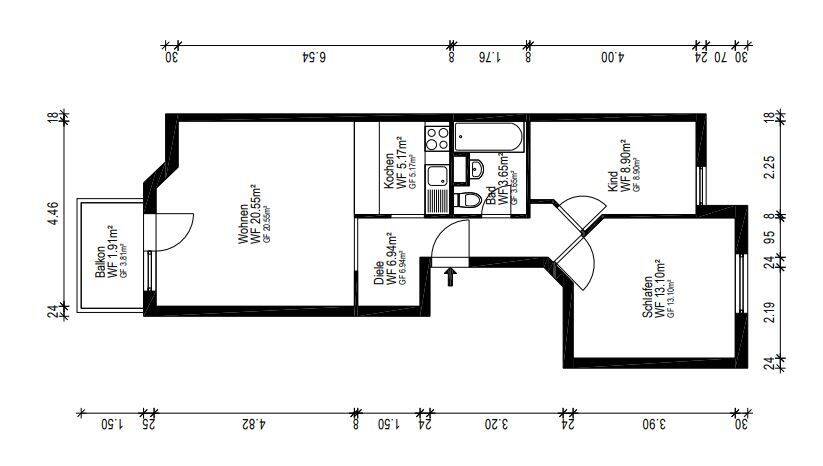 Etagenwohnung Ludwigshafen am Rhein Mundenheim - 3 Zimmer, 60 m&sup2;, 139.000&euro; | Angebot:26684606