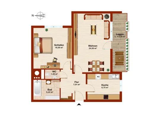 Etagenwohnung Eppelheim - 2 Zimmer, 70 m&sup2;, 900&euro; | Angebot:24733532